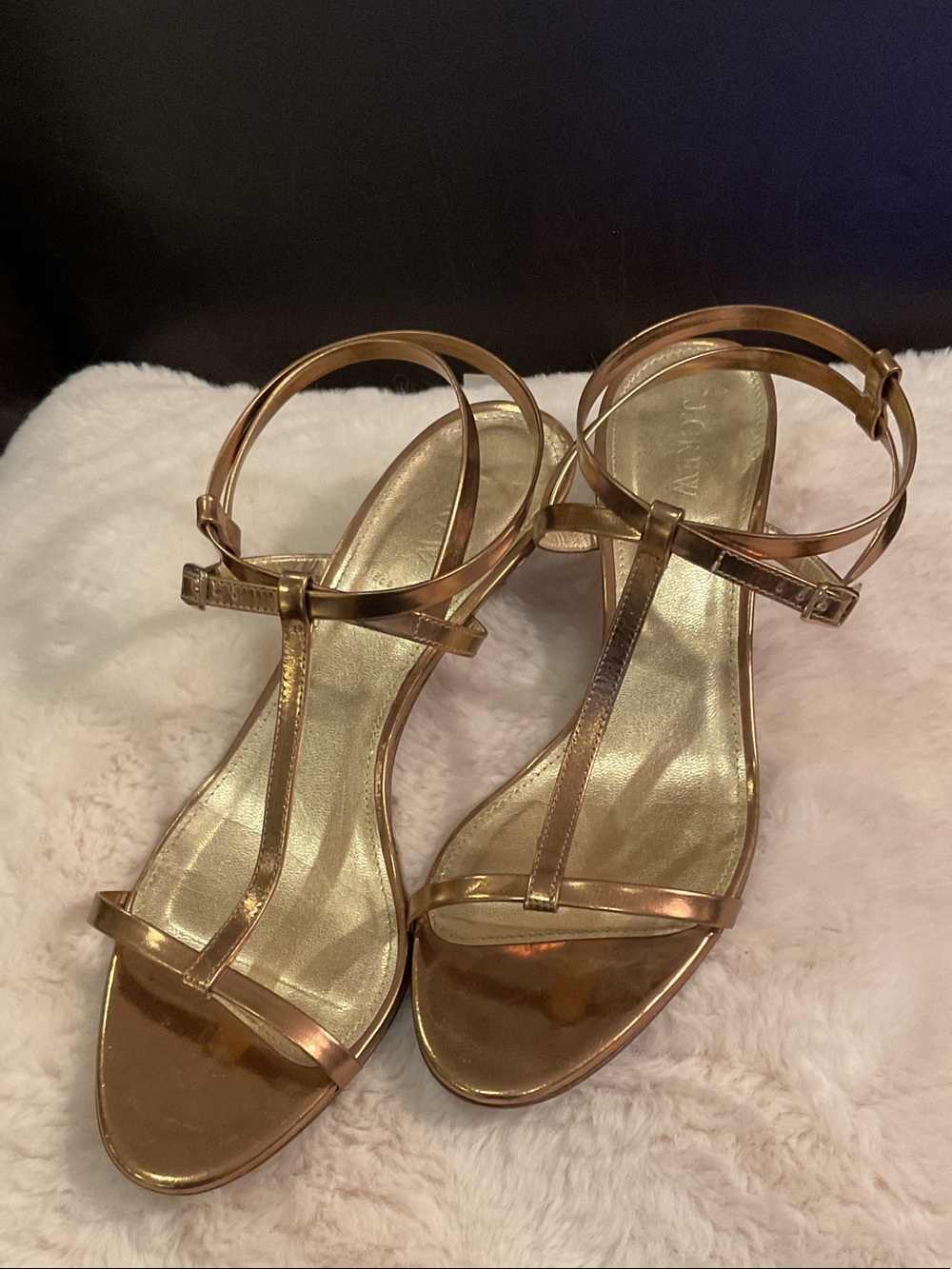 J. Crew Rose Gold Strappy T‑Bar Ankle Strap Sandals
